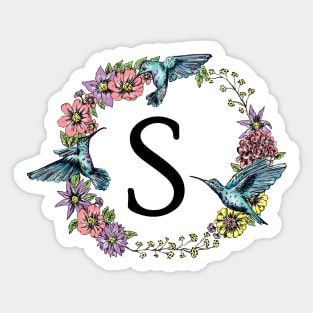 Monogram Frame Hummingbirds Letter S Sticker